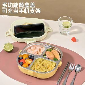 Hộp Đựng Cơm Trưa Vuông Di Động Cho Học Sinh Tiểu Học Hộp Đựng Cơm Trưa Bằng Thép Không Gỉ 304 Có Thiết Kế Hai Ngăn Hộp Đựng Đồ Ăn Bằng Nhựa