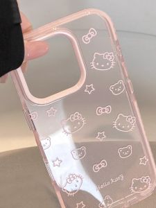 Cute Cartoon Katy KT Cat Silicone Phone Case for Apple iPhone 16 pro Max 15 pro 14 Transparent 13 Soft Shell 12 Couples Anti-Collision Strip Anti-Fall
