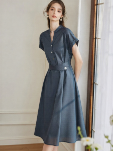 Roey s house | Fashionable Commute Blue Fitted Waist Elegant Tie A-line Dress