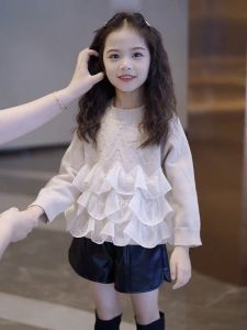 เด็กถักเสื้อกันหนาวลูกไม้รายละเอียดใหม่มาถึงฤดูใบไม้ร่วง/ฤดูใบไม้ผลิสาวแฟชั่น TOP Soft Treatment ผ้าเหมาะสําหรับอายุมากกว่า 14 ปี