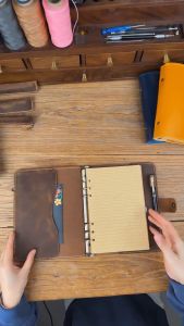 Vintage distressed leather A5 A6 6 ring refillable planner binder  Handmade Refillable Notebook with Pen Holder W10-LAXBC