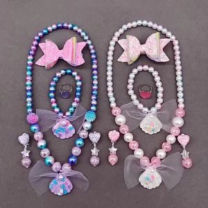 2-3 Days Delivery 4/5/6 pcs Baby Mermaid Princess Jewelry Set with Bright Color  Underwater World Party Cosplay Decoration