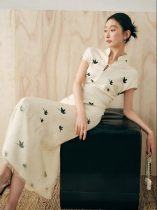 SUSHE | Traditional Chinese Style Stand Collar Shoulder-covering Waist-hugging Summer Dress