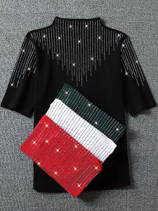 Spring 2025 Cotton under Shirt Five Sleeve Heavy Embroidery Pure Cotton mid Sleeve Half High Collar Slimming Effect T-Shirt