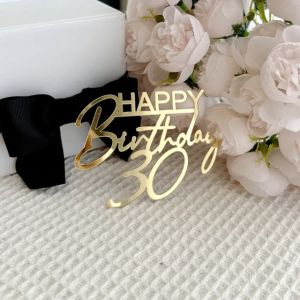 Number 18 30 40 Happy Birthday Cake Topper Decoration Gold Side Acrylic Kids Birthday Party Cake Toppers Gift Baking Supplies