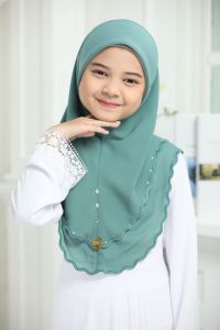 Zurah kids | Tudung Sarung Sulam Budak 2 Layer Chiffon Premium Awning Scuba 7-12 Tahun Free Saiz Instant Ironless Metal Tag Besi Anak Hijab