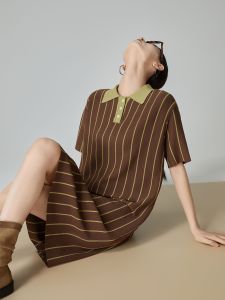 XIAODADEHUA | Vintage Striped Knitted T-Shirt Dress