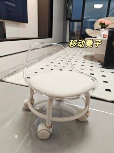 Durable Mobile Stool with Wheels Comfortable Sitting Backless Chair for Children Home Use Plastic Frame Modern Simple Style