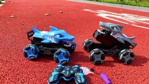 Electric Remote Control Rock Crawler Four-Wheel Drive Music Spray Stunt Shark Transport Truck off-Road Vehicle Childrens Toy Car