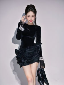 Elegant Unique Irregular Velvet Dress Black