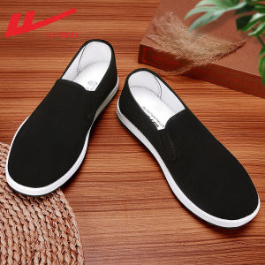 Giày Vải Nam Màu Đen Nhẹ Thoáng Khí Chống Trượt Đế Mềm Giày Bệt Giày Vải Một Bước Phong Cách Bắc Kinh Cổ Điển