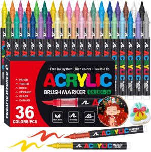 12-48 Colors Acrylic Paint Marker DIY Waterproof Soft Brush Tip Paint Pens for Wood Stone Canvas Glass Fabric Egg Rock Painting