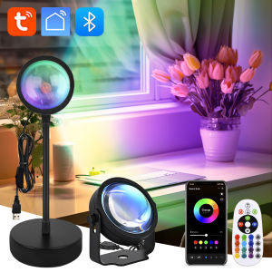 Smart Sunset Lamp Tuya USB Sunset Projector Light RGB Smart Life APP Remote For Room Photography Background Decor Lighting