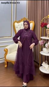 Assifah Dress Mewah Pesta Bahan Ceruty babydoll full puring mix tile premium aplikasi mutiara Gamis Elegant Kekinian Viral