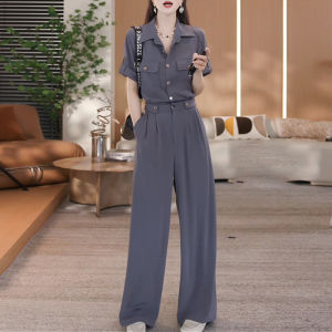 Shalldoer | French Style Short Sleeve Romper Womens Fashion Classique Summer New Slimming Collar Romper Set Polyester Fiber Round Neck