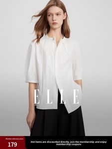 Elegant Casual Loose Womens Shirt ELLE French Minimalist Style Commute Fashion Summer New Arrival Button up Top