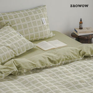 New Chinese Style Four-Piece Set Pure Cotton Double Layered Mesh Retro Green Plaid Bedding Comforter Cover Sheet Pillowcase