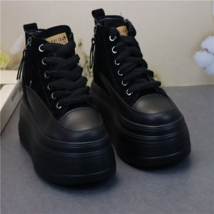 High Top Street Dance Board Shoes Zipper Heightening Slimming 10cm Short People All Black Shoes New Chinese Style Versatile Large Size Casual Loafers