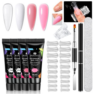 8/9pcs Clear Nude Pink Extension Nail Gel Polish with Nail Tools Kit Semi Permanent DIY Nail Supplies Manicure Varnish Design