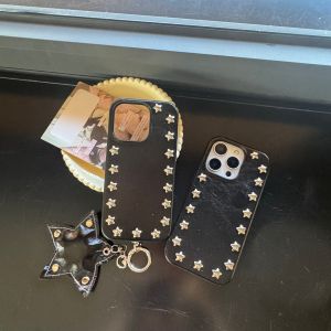 เคสโทรศัพท์หนังสีดำประดับดาวโลหะสีเงินแบบสามมิติ สำหรับ iPhone 17 16 15 14 Pro Max 17Air