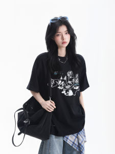 zuocisankon | Youthful Embroidery Cat Design Skinny Couple T-shirt