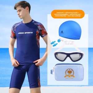 Mens Swimming Suit Set Sun Protection Quick Dry Leisure Surf Style Polyester Lycra Material School Boys Swimming Gear