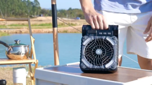 X99 Solar Camping Fan With Panel 5000mAh Rechargeable Tent Fan 4 Gears Strong Wind LED Light Power Bank
