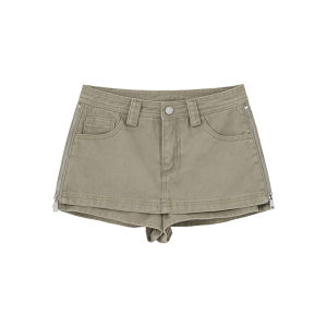 Khaki Zipper Design Small Size High Waisted Pants
