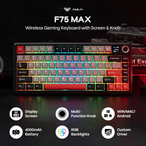 AULA | Aula F75 MAX Wireless Gaming Keyboard with Screen & Knob 75% Hot Swappable Mechanical Keyboard with Creamy Gasket RGB Backlits