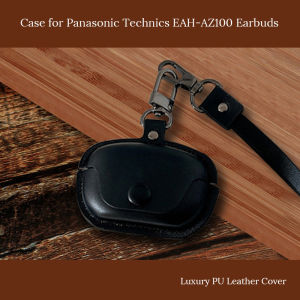 Luxury PU Leather Case for Panasonic Technics EAH-AZ100 Earbuds with Strap Anti-Drop Protection Shockproof Cover Accessories for Panasonic Technics AZ100 Earphones
