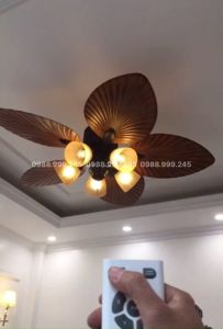 Quạt trần đèn hình lá cọ có điều khiển từ xa 6 cấp gió thiết kế tinh tế trang trí cho phòng kháchkhách sạnnhà hàng...