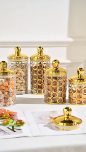 3pcs Clear Gold Jar Set Gold Airtight Acrylic Air Tight Food Container With Lid For Dried Fruit And Snacks