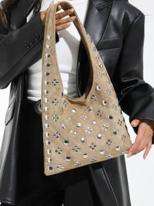 Casual Chic Korean Style Rivet Handbag Simple Shoulder Bag Trendy Leisure Handbag for Youth Commuting Underarm Bag