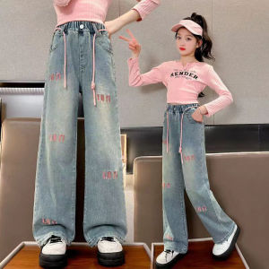 Denim Pants For Kids Girls New Korean Style Loose Wide Leg Casual Jeans Maong Pants For Kids Girl 5-12Years Old