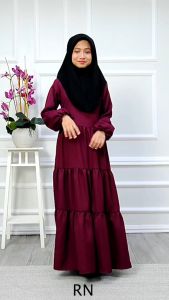 Dress Mariana Kids Jubah Budak Perempuan Muslimah Gaun Labuh Kembang Cinderella Princess Baju Ruffle Budak Perempuan size 4-12 Bertali