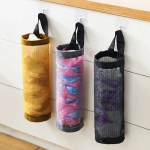 Kitchen Garbage Bag Holder Wall Hanging Mesh Storage Bag for Plastic Trash Bags Kitchen Organizer