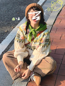 Fierland Womens Thickened Loose Knitted Sweater round Neck Pullover Autumn Winter New Style Lazy Fashion High Sense Top