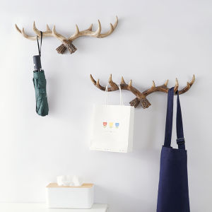 Vintage Deer Antler Coat Hook Wall Mounted Rustic Style Entryway Decor Hanger for Home Office Living Room Bedroom Decoration