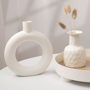 Modern Simple Vases White Hollow Flower Vase Plastic Desktop Ornament Home Elegant Decoration