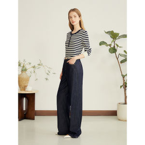 Versatile Casual Straight-leg Trousers Blue