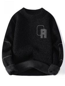 ROMON | Lomond Mens Fleece Lined Thickened Loose Fit Casual Knitwear Round Neck Winter Style Fashionable Streetwear Warm Base Layer