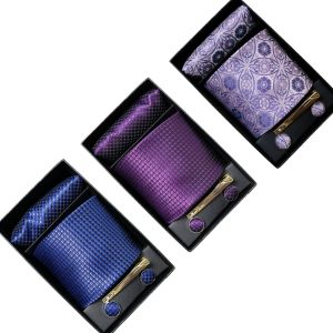 Luxury Mens Tie Handmade Geometric Necktie Woven Tie Square Cufflinks Set with Box For Men Business Wedding Neck Tie