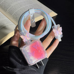 เคสโทรศัพท์ลายผีเสื้อหลากสี สำหรับ iPhone 17 16 พร้อมหัวชาร์จเร็ว 18W 20W แบบ US  พร้อมฝาครอบป้องกันและที่เก็บสายชาร์จ