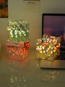 2025 DIY Tulip Mirror Nightlight DIY Bedroom Sleeping Table Lamp Homemade Material Package Girl Gift