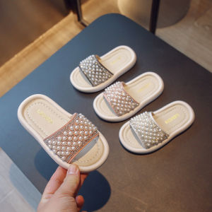 Summer New Princess Style Flat Sandals with Pearls for Girls