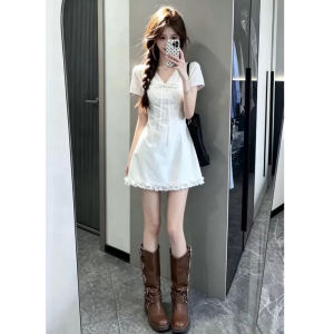 Homecore | White A-Line Waisted Summer Short Dress