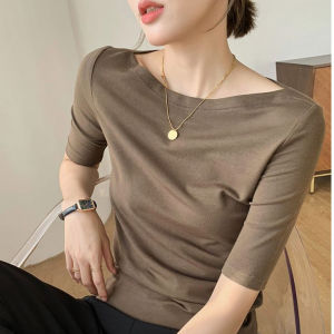 Modal Off Shoulder Underlay T-shirt for Women Korean style short sleeve slim fitting tshirt NCE
