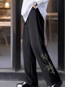 Draping Effect New Chinese Style National Style Mens Trousers Plus Size Fashion Black Loose High School Students Casual Straight Sweatpants