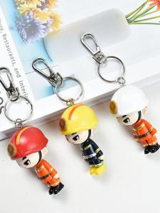 Firefighter Cartoon Keychain Doll Bag Pendant Creative Gift Blue Friend Resin Material Festival Supplies