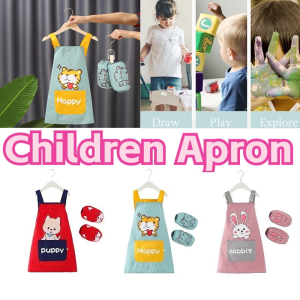 Portable Cartoon Cute Children Apron and Sleeves Waterproof Anti Oil Art Accessory School DIY Clothes Baby Apron